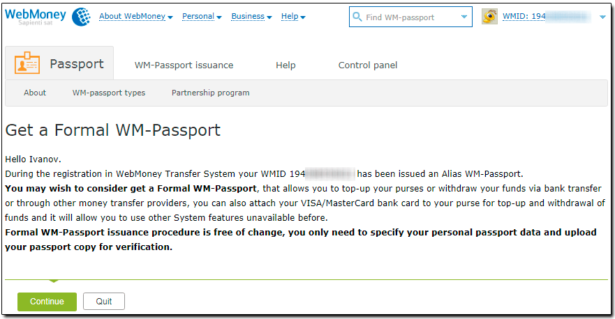 احراز هویت وبمانی با استفاده از پاسپورت فرمال